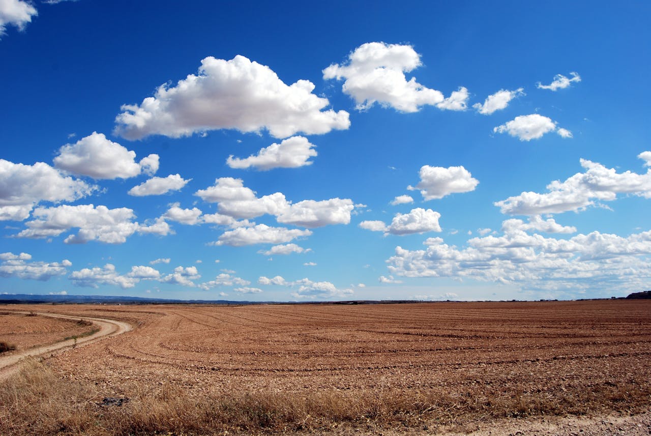 Land stretching out into the horizon with clouds